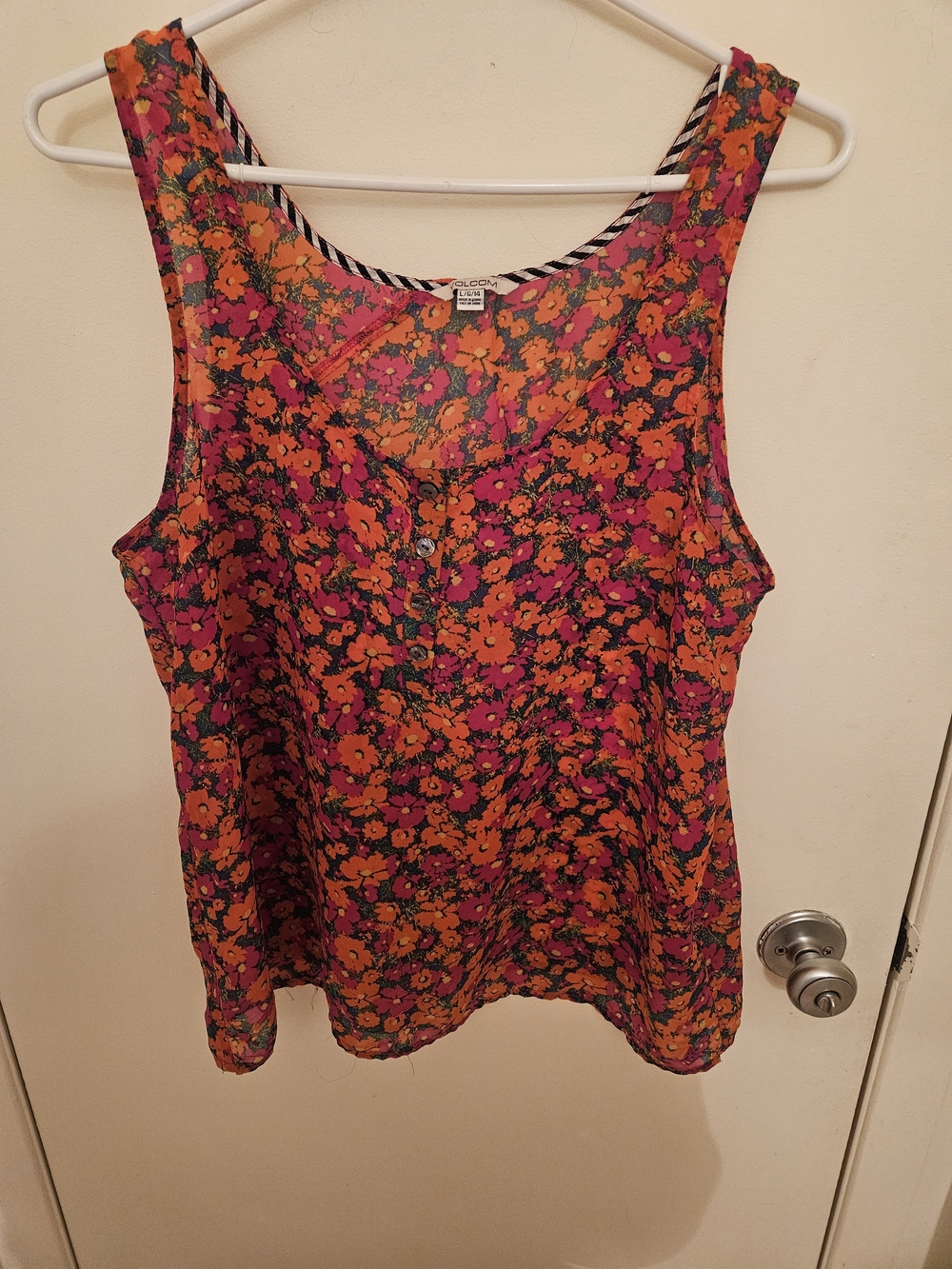 Volcom Bright Orange and Pink Floral Tank Top